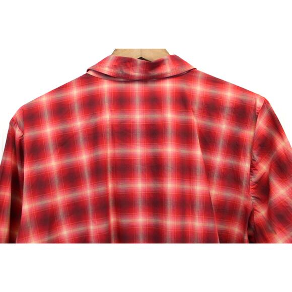 Talbots Woman Size 14W Plaid Blouse Ruffle Front Red Beige Plaid Prairie Modest - Picture 4 of 7